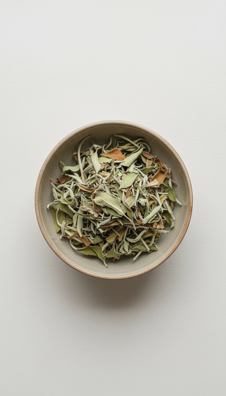Wild sage pantry ingredient in ceramic bowl